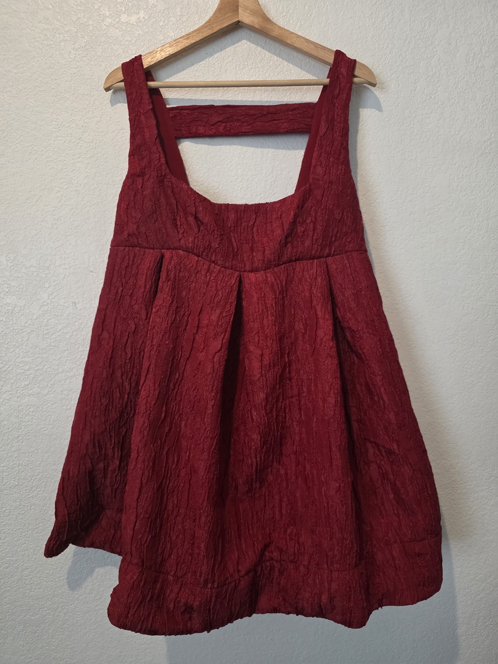 Anthropologie Textured Wine-Red Pleated A-Line Dress